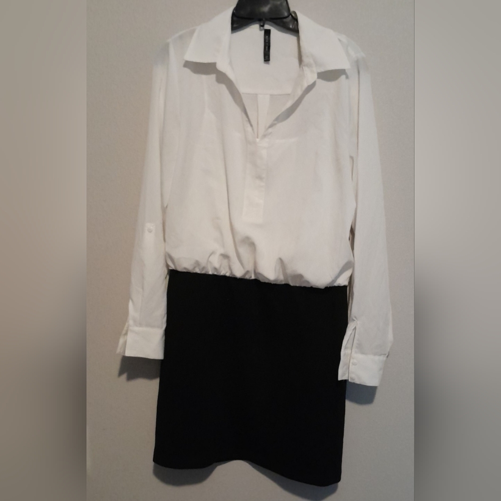 Elegant Black and White Long Sleeve Dress